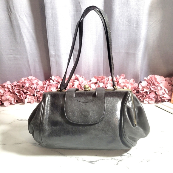 HOBO In'tl Vintage Smokey Leather Shoulder Bag With Double Clasp Compartments - Picture 1 of 10